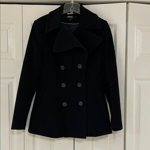 DKNY Black Double-Breasted wool blend Pea Coat